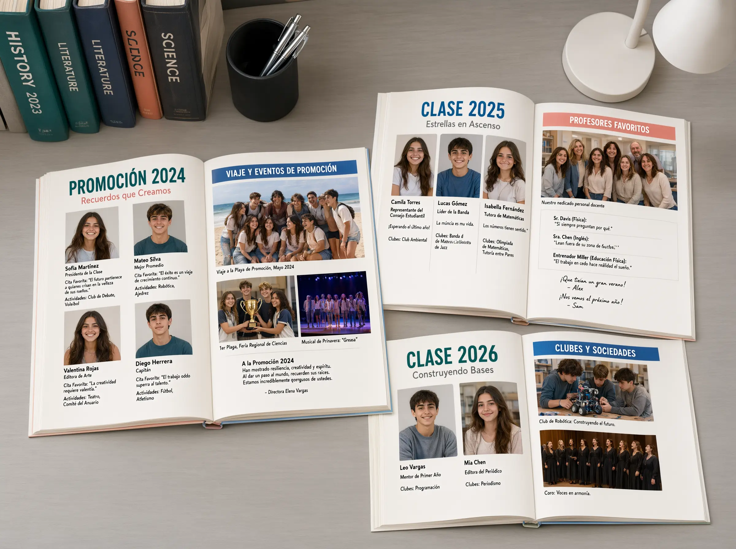 Páginas interiores personalizadas de un anuario escolar