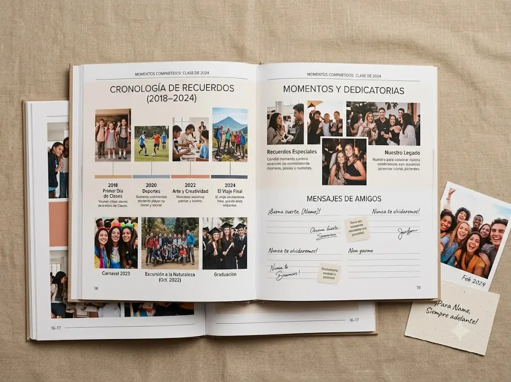 Interiores con recuerdos y actividades de un curso