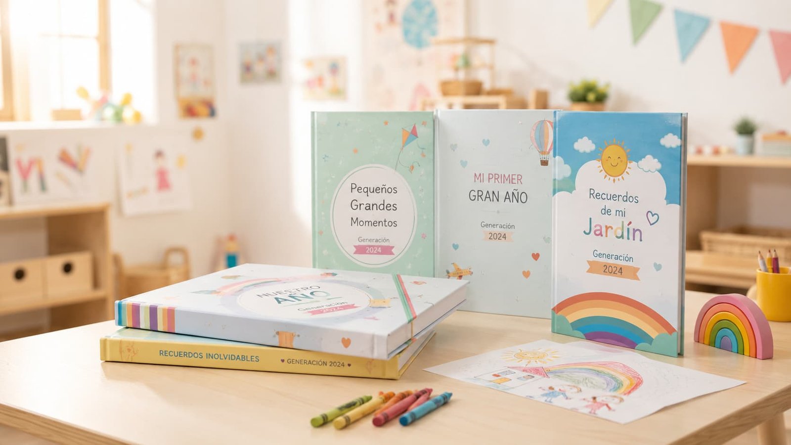 Detalle conceptual de libro de recuerdos para kínder y jardín infantil