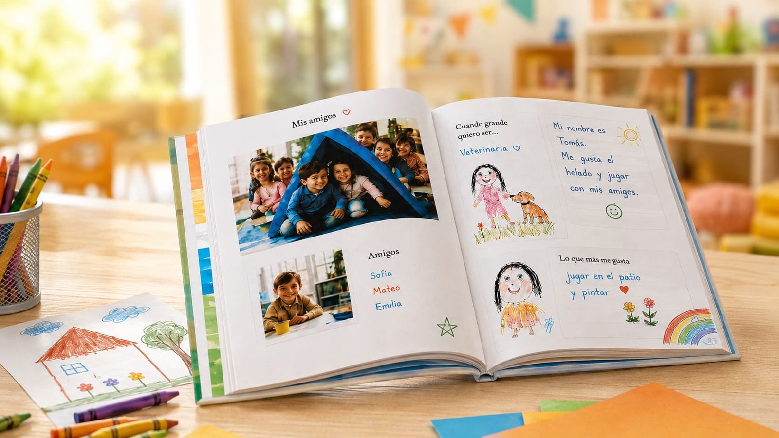 Muestra conceptual de interior de un libro de recuerdos infantil